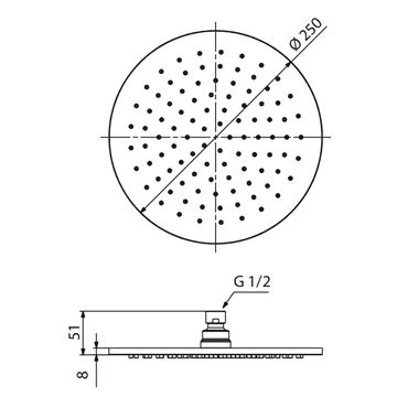CONCEPT 200 BLACK horná sprcha pr. 250 mm, matná čierna PM07067/MB Technický nákres