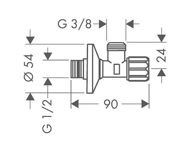 HANSGROHE rohový ventil 1/2"x3/8", s filtrom, chróm 13904000 Technický nákres