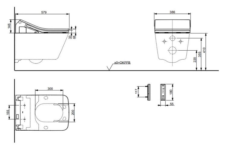 CONCEPT 200 WASHLET bidetové sedadlo, hranaté, SoftClose 896CG-CON-DUS-S Technický nákres