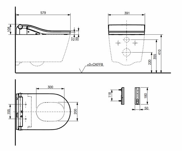CONCEPT 300 WASHLET bidetové sedátko, okrúhle, SoftClose 801CG-CON-DUS-R Technický nákres
