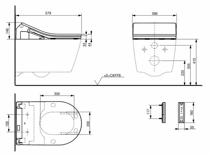 CONCEPT 200 WASHLET bidetové sedadlo, okrúhle, SoftClose 894CG-CON-DUS-R Technický nákres