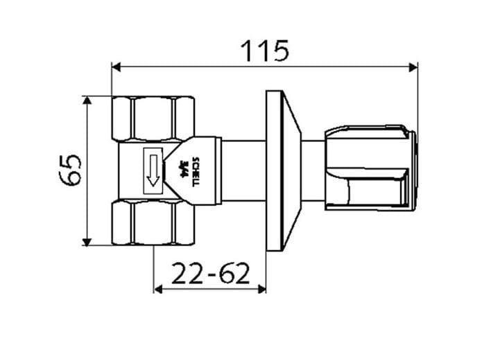 SCHELL COMFORT podomietkový ventil 3/4"x3/4", chróm 191150699 Technický nákres
