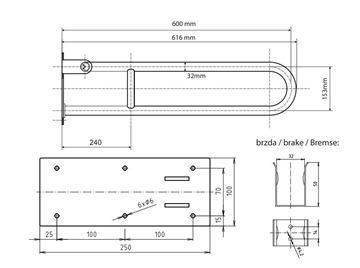 BEMETA HELP sklopné madlo 616 mm, nerez oceľ 301102071 Technický nákres
