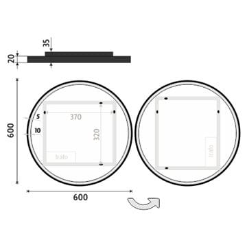 NIMCO ZP 28000 zrkadlo 60 cm, s osvetlením ZPC 28000R-90 Technický nákres