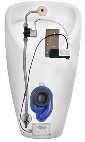 SANELA pisoár Golem s automatickým splachovačom, napájanie z batérie, zadný prívod vody, Bluetooth ovládanie SLP 19RB Obrázek - Hlavní obrázek