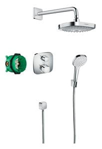 HANSGROHE CROMA SELECT E 180 sprchový set s termostatickou podomietkovou batériou, horná sprcha s 2 prúdmi, ručná sprcha, hadica, kolienko, držiak, chróm