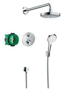 HANSGROHE CROMA SELECT S 180 sprchový set s termostatickou podomietkovou batériou, horná sprcha s 2 prúdmi, ručná sprcha, hadica, kolienko, držiak, chróm