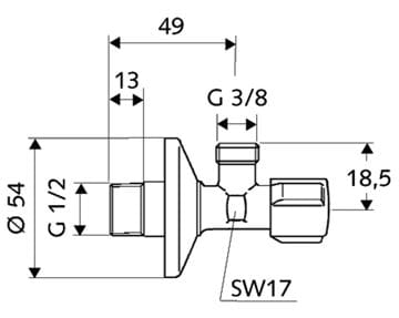 SCHELL COMFORT rohový ventil 1/2"x3/8", chróm 052120699 Technický nákres