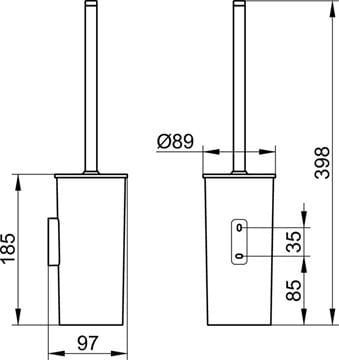 KEUCO MOLL WC kefa, nástenná, plast, chróm, biela 12764010100 Technický nákres