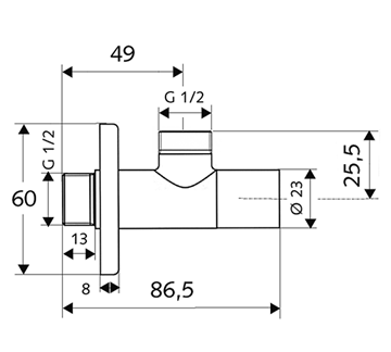 SCHELL STILE rohový ventil 1/2"x1/2", chróm 053770699 Technický nákres