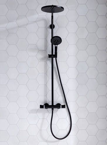 HANSGROHE RAINDANCE S SHOWEPIPE 240 sprchový set s termostatickou batériou, horná sprcha, ručná sprcha s 3 prúdmi, tyč, hadica, matná čierna 27633670 Obrázek - fotka