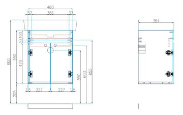 CONCEPT 50 skrinka pod umývadlo 46x36, 4x55 cm, 2 dvierka, lesklá biela 808679 Technický nákres