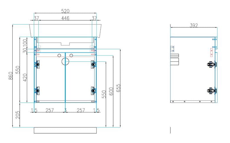 CONCEPT 50 skrinka pod umývadlo 52x39, 2x55 cm, 2 dvierka, lesklá biela 808709 Technický nákres