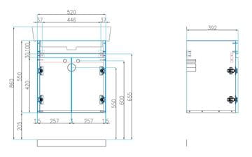 CONCEPT 50 skrinka pod umývadlo 52x39, 2x55 cm, 2 dvierka, karamel 808686 Technický nákres
