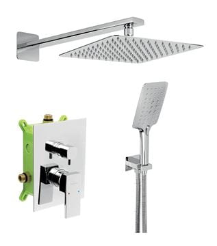 NOVASERVIS NOBLESS EDGE sprchový set s podomietkovou batériou, horná sprcha, ručná sprcha s 3 prúdmi, hadica, držiak, Eco, chróm