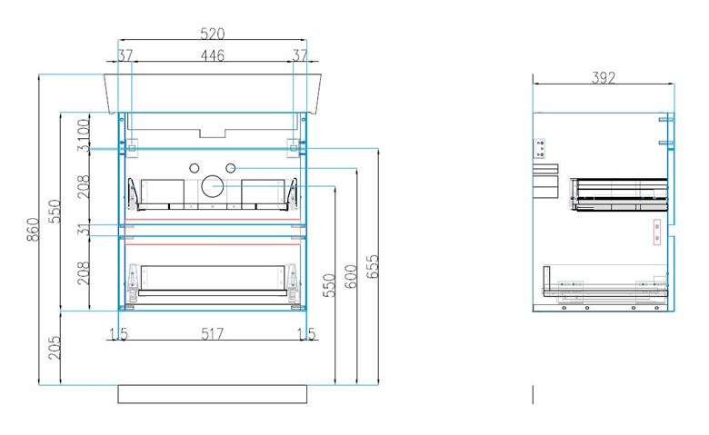 CONCEPT 50 skrinka pod umývadlo 52x39, 2x55 cm, 2 zásuvky, karamel 808747 Technický nákres