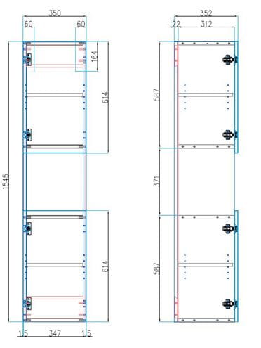CONCEPT 50 vysoká skrinka 35x35, 2x154, 5 cm, 2 dvierka, 1 polica, lesklá biela 808648 Technický nákres