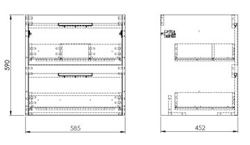 ROCA ALPINE skrinka pod umývadlo 58,5x59x45,2 cm, 2 zásuvky, svetlý dub A857863464 Technický nákres