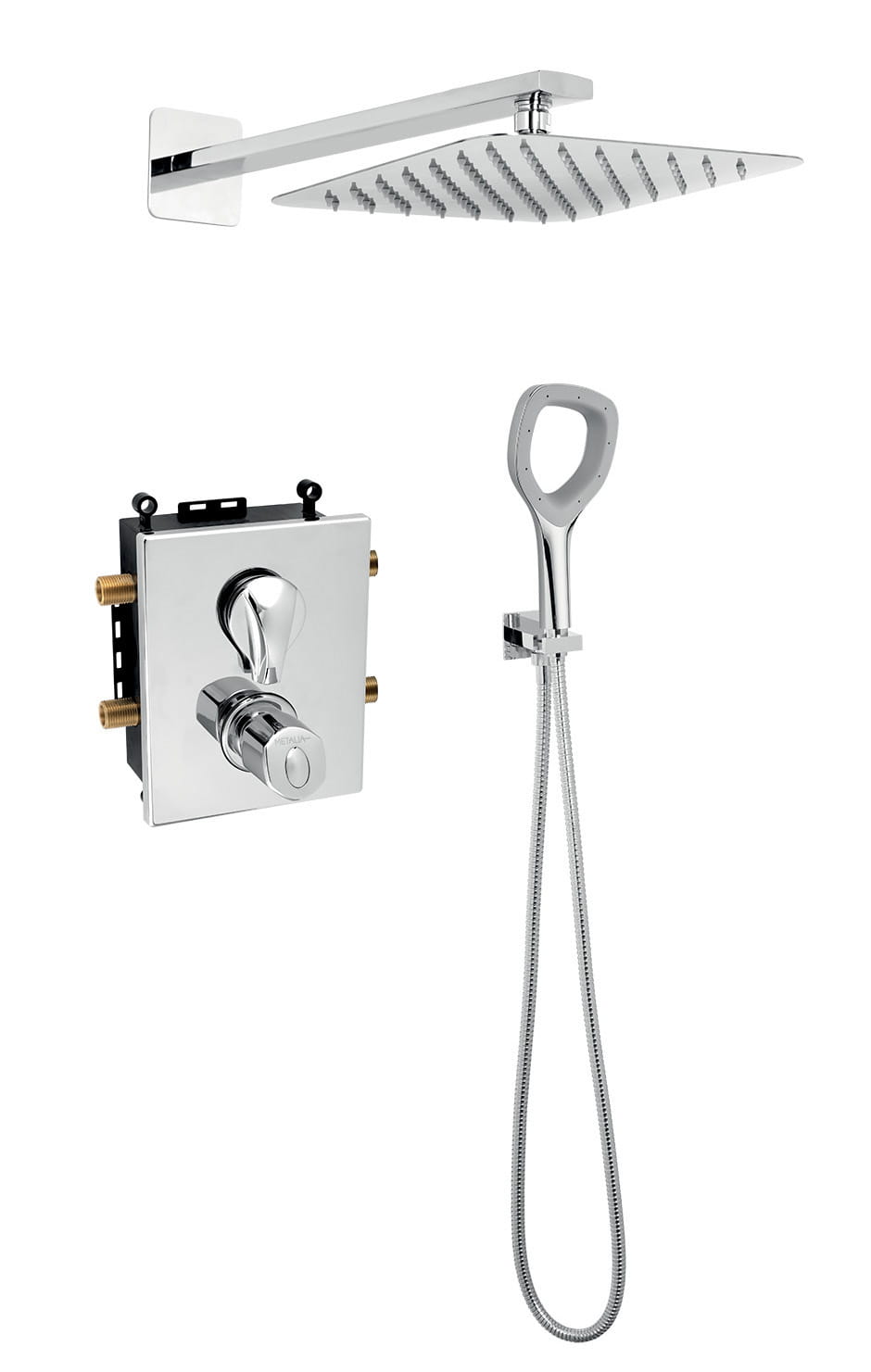 NOVASERVIS METALIA ECO+ sprchový set s termostatickou podomietkovou batériou, horná sprcha, ručná sprcha, hadica, držiak, chróm