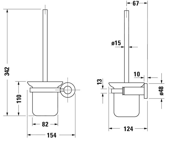 DURAVIT KARREE WC kefa, nástenná, matné sklo, chróm 0099571000 Technický nákres