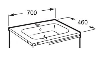 ROCA VICTORIA umývadlo 70 cm, s otvorom pre batériu a prepadom A32799D000 Technický nákres