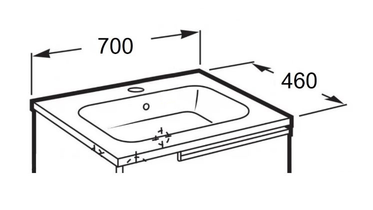 ROCA VICTORIA umývadlo 70 cm, s otvorom pre batériu a prepadom A32799D000 Technický nákres