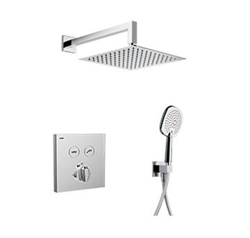 NDW KIT SWISSBOX sprchový set s termostatickou podomietkovou batériou, horná sprcha, ručná sprcha s 3 prúdmi, hadica, držiak, chróm