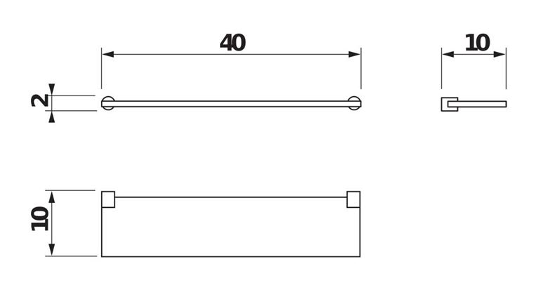JIKA BASIC polica 400 mm, nástenná, sklo, chróm H3853A10040001 Technický nákres