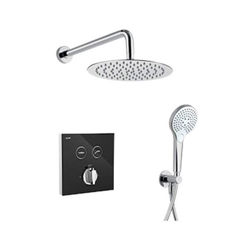 NDW KIT SWISSBOX sprchový set s termostatickou podomietkovou batériou, horná sprcha, ručná sprcha s 3 prúdmi, hadica, držiak, chróm / čierne sklo PM09071/B Obrázek - Hlavní obrázek