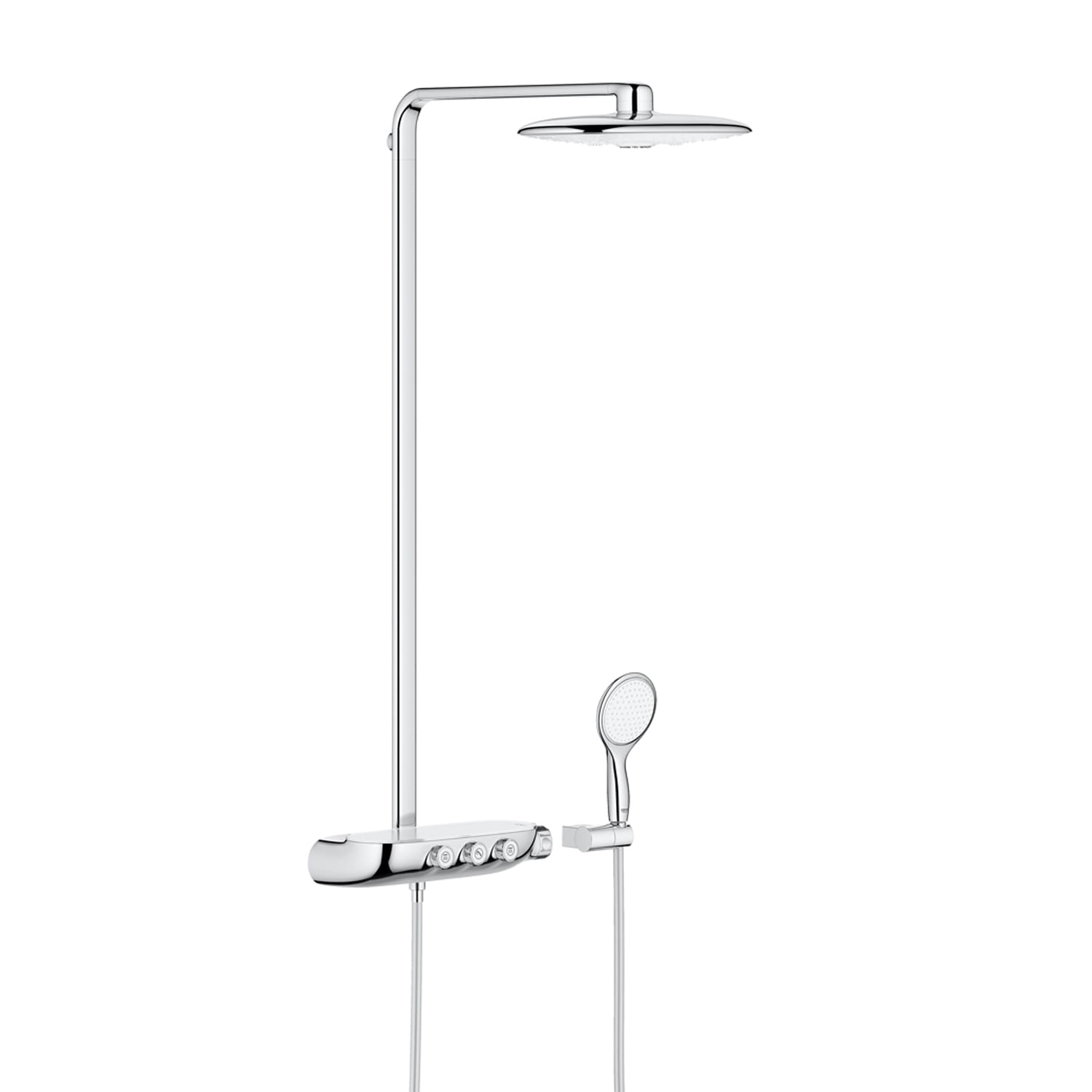 GROHE RAINSHOWER SMARTCONTROL DUO 360 sprchový set s termostatickou batériou, horná sprcha, ručná sprcha s 2 prúdmi, tyč, hadica, mesačná biela/chróm
