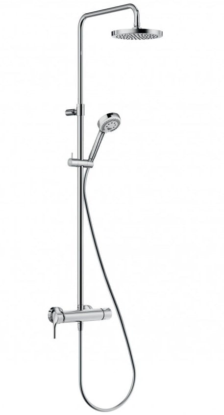 KLUDI LOGO DUAL SHOWER sprchový set s termostatickou batériou, horná sprcha, ručná sprcha s 3 prúdmi, teleskopická tyč, hadica, chróm