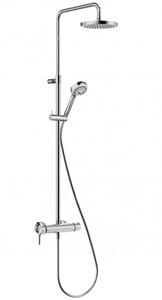 KLUDI LOGO DUAL SHOWER sprchový set s termostatickou batériou, horná sprcha, ručná sprcha s 3 prúdmi, teleskopická tyč, hadica, chróm