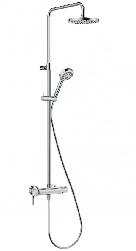 KLUDI LOGO DUAL SHOWER sprchový set s termostatickou batériou, horná sprcha, ručná sprcha s 3 prúdmi, teleskopická tyč, hadica, chróm
