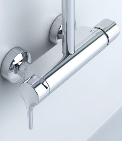 KLUDI LOGO DUAL SHOWER sprchový set s termostatickou batériou, horná sprcha, ručná sprcha s 3 prúdmi, teleskopická tyč, hadica, chróm 6808505-00 Obrázek - fotka