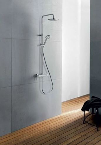 KLUDI LOGO DUAL SHOWER sprchový set s termostatickou batériou, horná sprcha, ručná sprcha s 3 prúdmi, teleskopická tyč, hadica, chróm 6808505-00 Obrázek - fotka