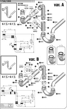 SLOVARM drezový sifón DN40, s prípojkou a prevlečnou maticou 1 1/4 621208 Technický nákres