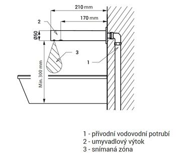 SANELA umývadlová senzorová batéria pre jednu vodu, napájanie z batérie, chróm SLU 43KB Technický nákres