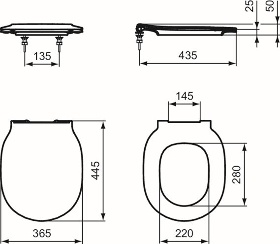 IDEAL STANDARD CONNECT AIR WC sedadlo Ultra Slim, SoftClose E036601 Technický nákres