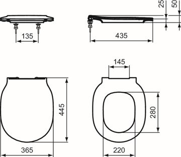 IDEAL STANDARD CONNECT AIR WC sedadlo Ultra Slim, SoftClose E036601 Technický nákres