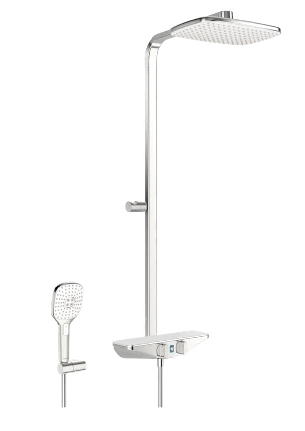 HANSA EMOTION sprchový set s termostatickou batériou, horná sprcha, ručná sprcha s 3 prúdmi, tyč, hadica, držiak, Wellfit, chróm / biela