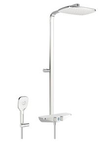 HANSA EMOTION sprchový set s termostatickou batériou, horná sprcha, ručná sprcha s 3 prúdmi, tyč, hadica, držiak, Wellfit, chróm / biela