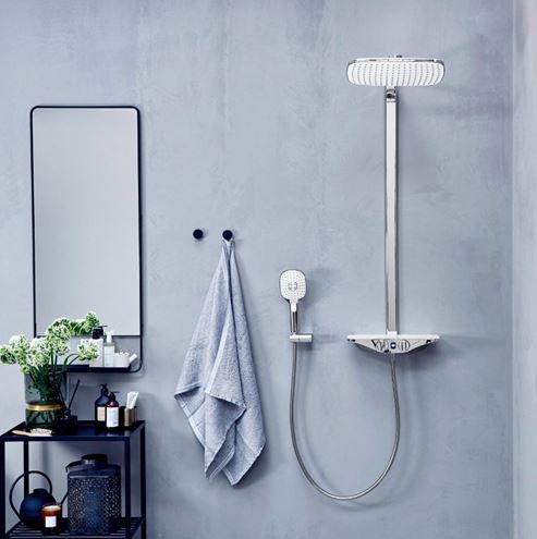 HANSA EMOTION sprchový set s termostatickou batériou, horná sprcha, ručná sprcha s 3 prúdmi, tyč, hadica, držiak, Wellfit, chróm / biela 5865017282 Obrázek - fotka