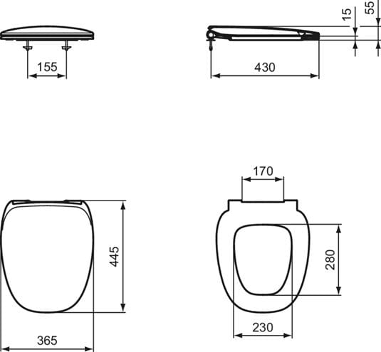 IDEAL STANDARD DEA WC sedadlo Ultra Slim, SoftClose T676701 Technický nákres