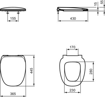 IDEAL STANDARD DEA WC sedadlo Ultra Slim, SoftClose T676701 Technický nákres