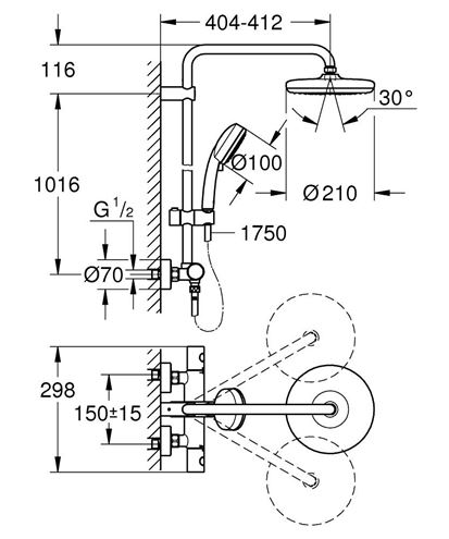 GROHE TEMPESTA COSMOPOLITAN 210 sprchový set s termostatickou batériou, horná sprcha, ručná sprcha s 2 prúdmi, tyč, hadica, chróm 27922001 Obrázek - fotka