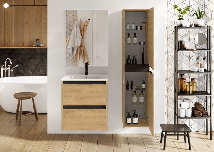 ROCA ALPINE vysoká skrinka 35x35x155 cm, 2 dvierka, svetlý dub/čierna A857869464 Obrázek - fotka