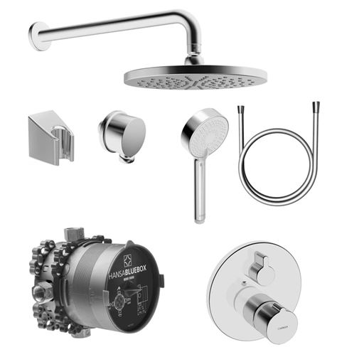 HANSA sprchový set s termostatickou podomietkovou batériou, horná sprcha, ručná sprcha s 3 prúdmi, hadica, držiak, chróm 89940000 Obrázek - Hlavní obrázek