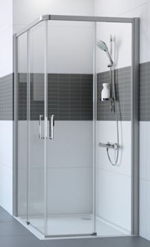 HÜPPE CLASSICS 2 EASY ENTRY sprchový kút 90x90 cm, rohový vstup, posuvné dvere, pololesklá strieborná/číre sklo