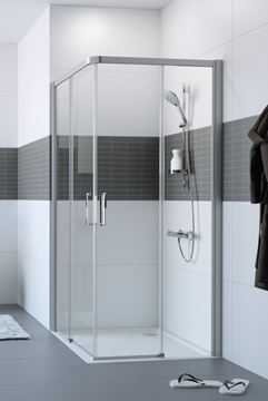 HÜPPE CLASSICS 2 EASY ENTRY sprchový kút 90x90 cm, rohový vstup, posuvné dvere, pololesklá strieborná/číre sklo C25002.069.322 Obrázek - fotka