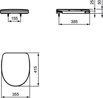 IDEAL STANDARD EUROVIT WC sedadlo, biela W300201 Technický nákres